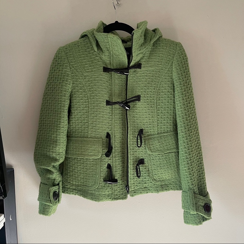 Kelly Green hooded tweed jacket
